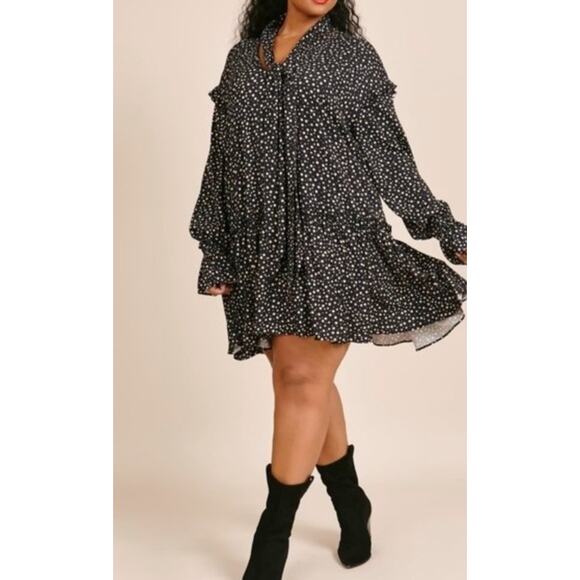11. HONORE Dress Size 18 Plus Size Curvy Dots Flowy Ruffle Danielle Dots Black - Picture 1 of 14